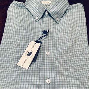 NEW with Tags Onward Reserve Button Down Dress Shirt Plaid Green Blue Non-Iron